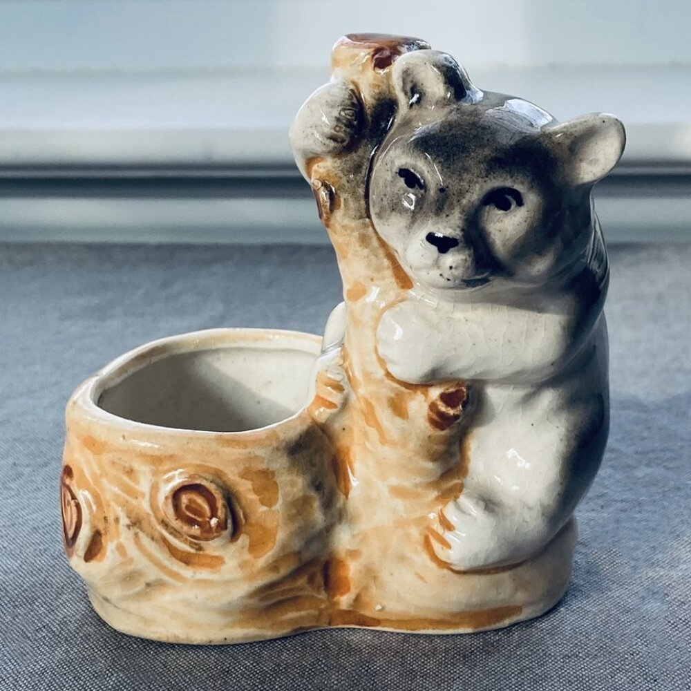 Vintage Made in Occupied Japan, Bear Planter / Toothpick Holder Figurine – Cute!